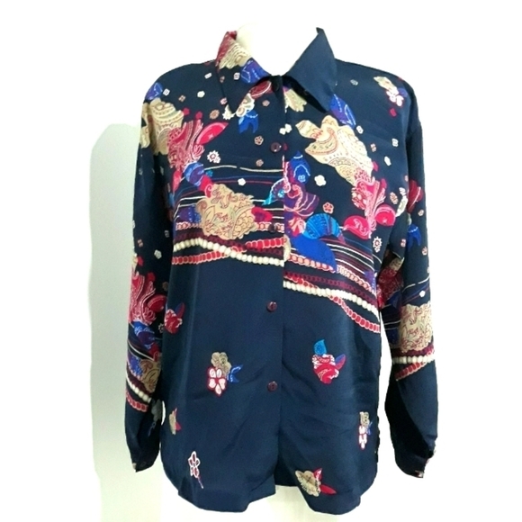 Senfong floral Long-Sleeve button down collared shirt size M/L - Picture 1 of 8